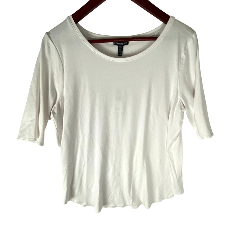 Eileen Fisher T-Shirt Womens XL White Viscose Short Sleeve Round Neck Pullover